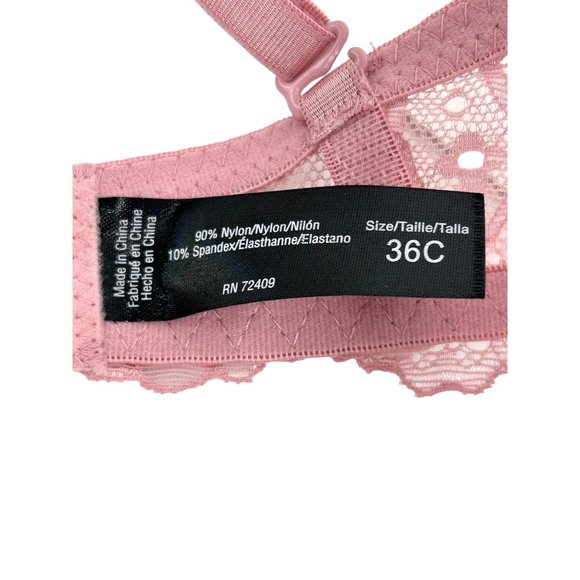 Rene Rofe Pink Push-Up Bra 36C Padded Cups Lace Overlay Adjustable,  Ribbon Bow - Picture 10 of 16